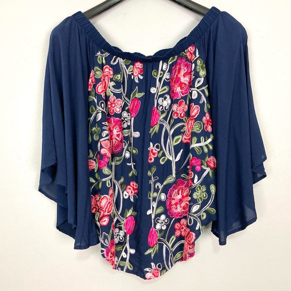 Fifteen Twenty Embroidered Off-Shoulder Top Women’s Size XS Flutter Sleeves Boho